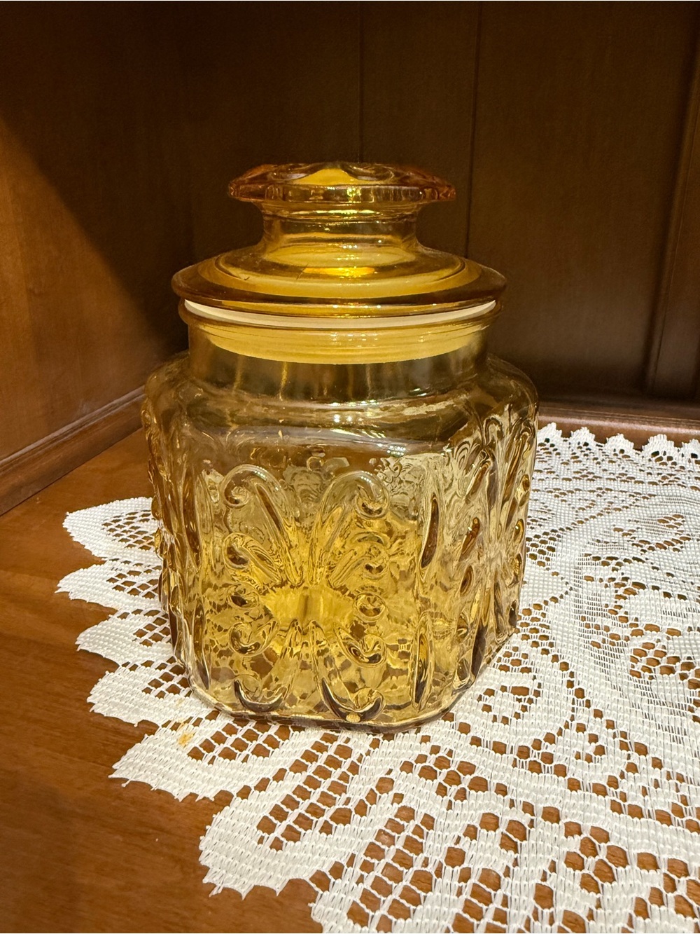 Vintage Amber Glass Candy Jar with Lid